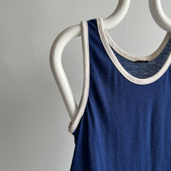 1970s Navy and White Thin and Slouchy Lovely Tank Top