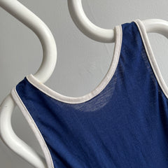 1970s Navy and White Thin and Slouchy Lovely Tank Top