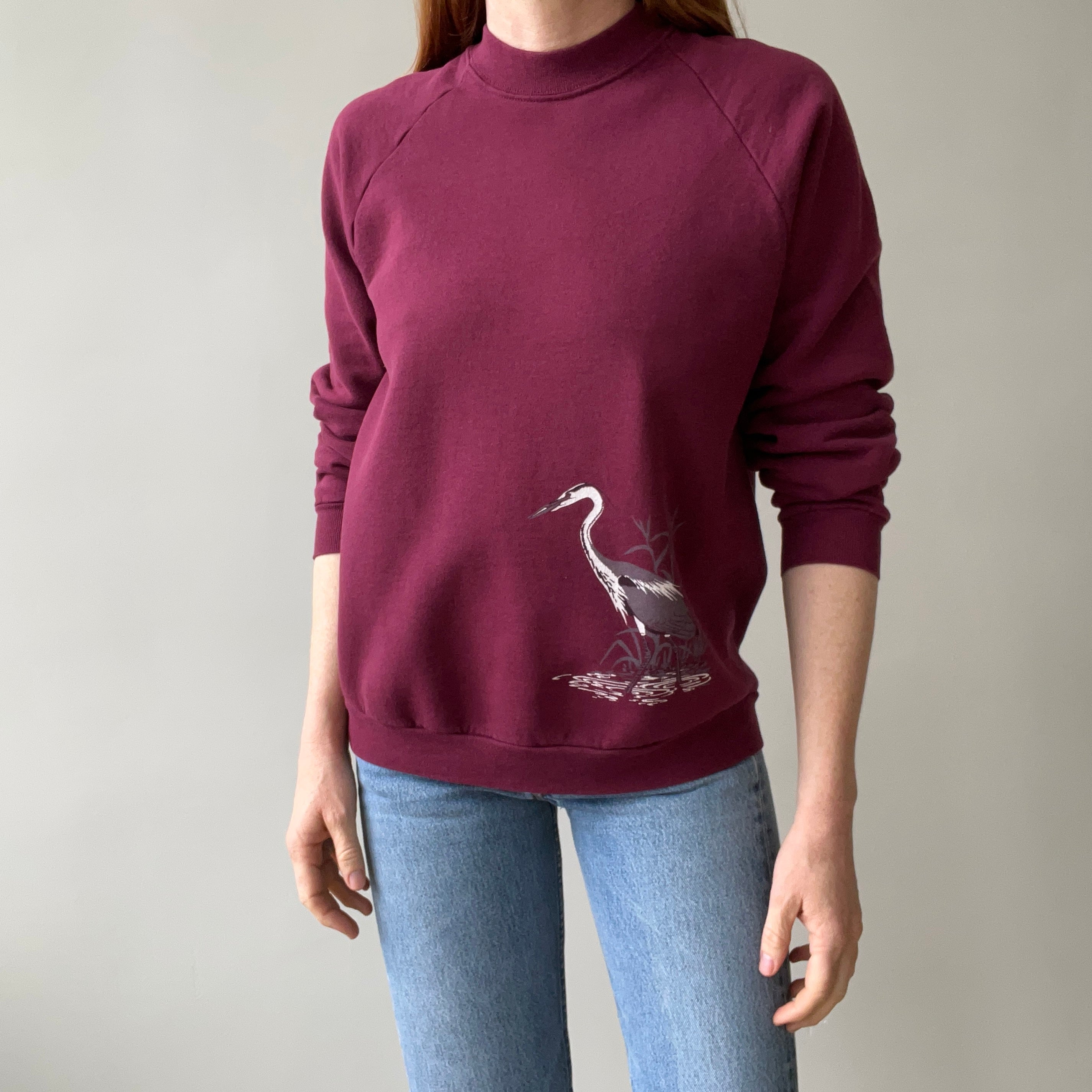 1980s Unique Egret  or Crane (?) Sweatshirt