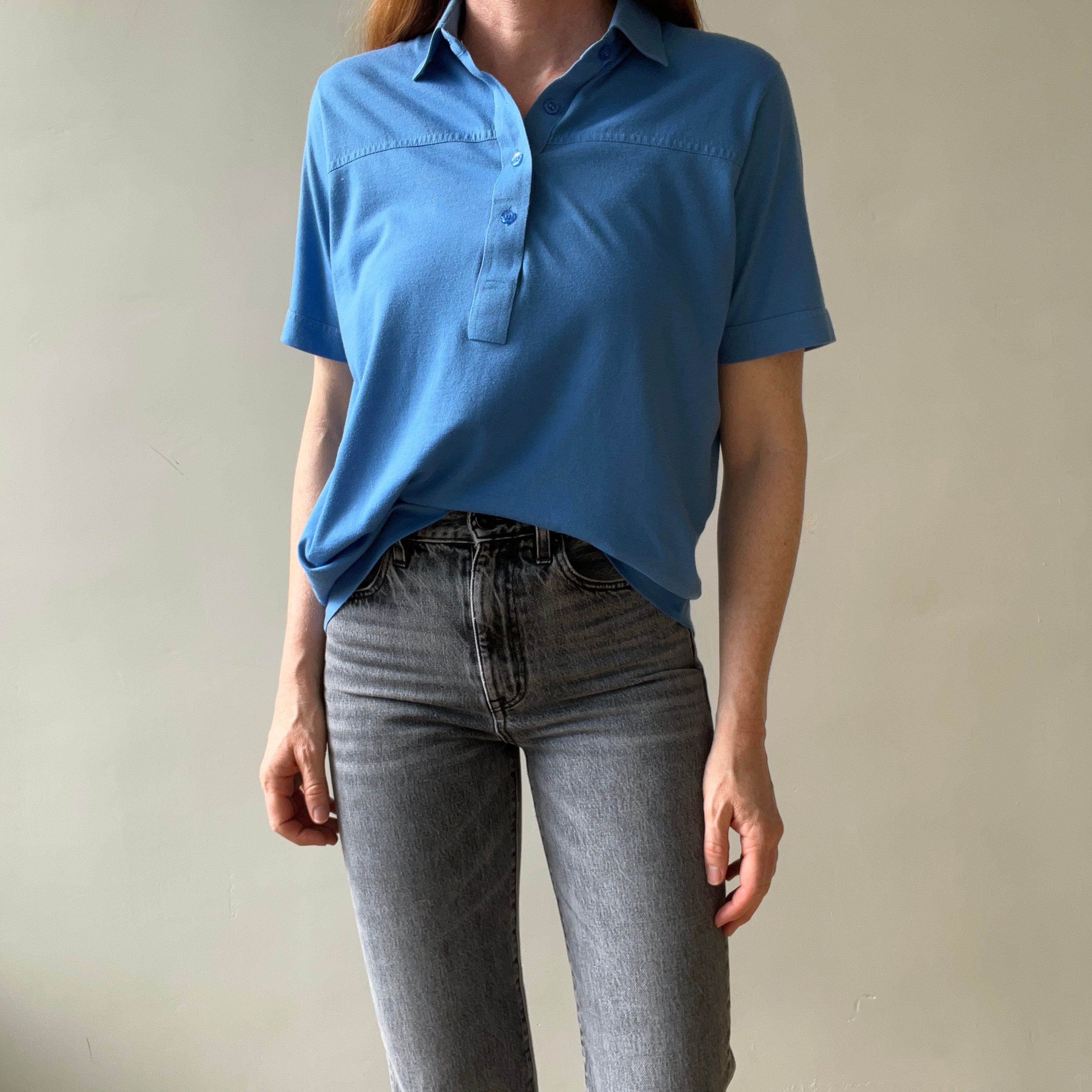 1980s Blank Blue Polo Style Shirt