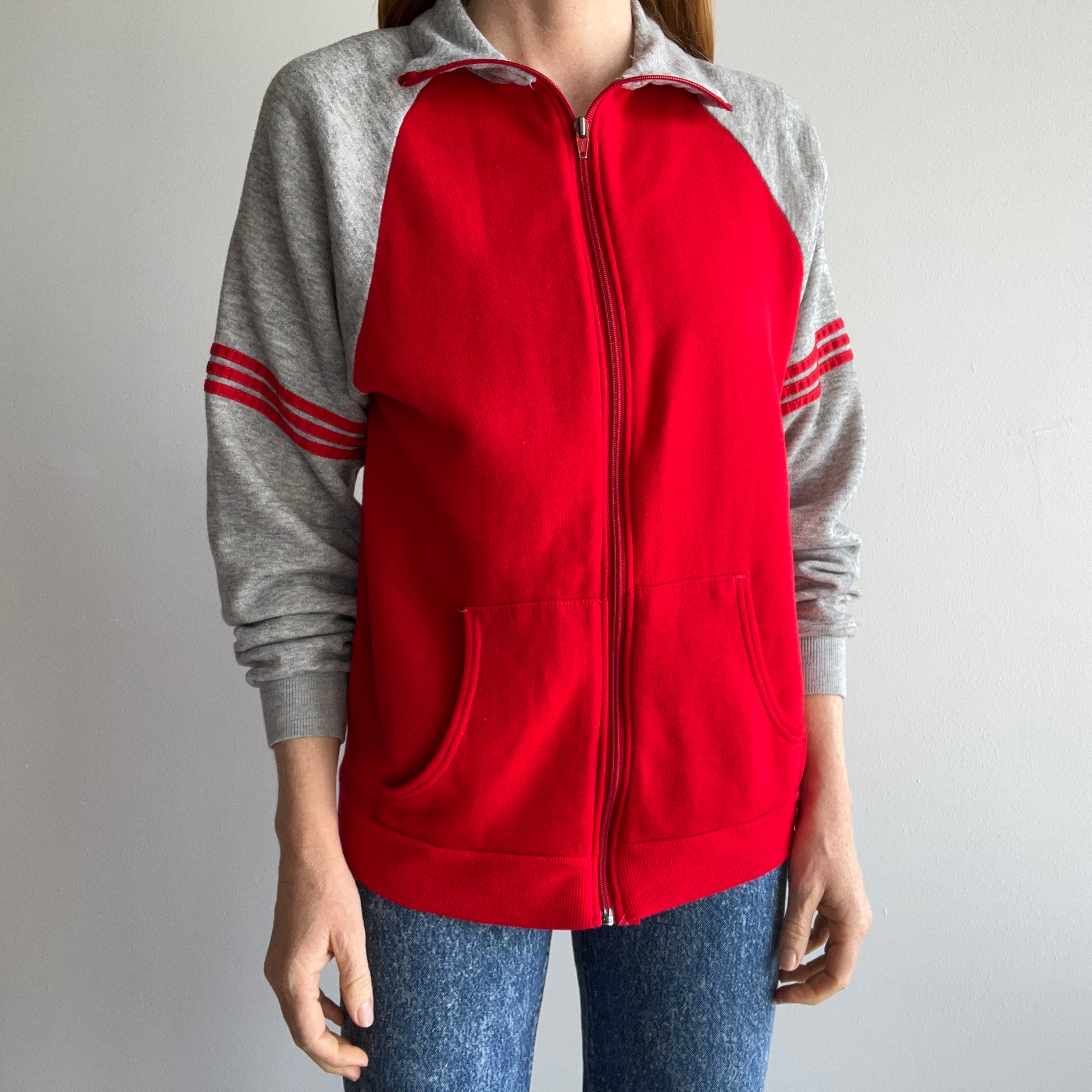 1970s Baseball Tracksuit Zip Up Mock Neck Delight - by Warm Up !