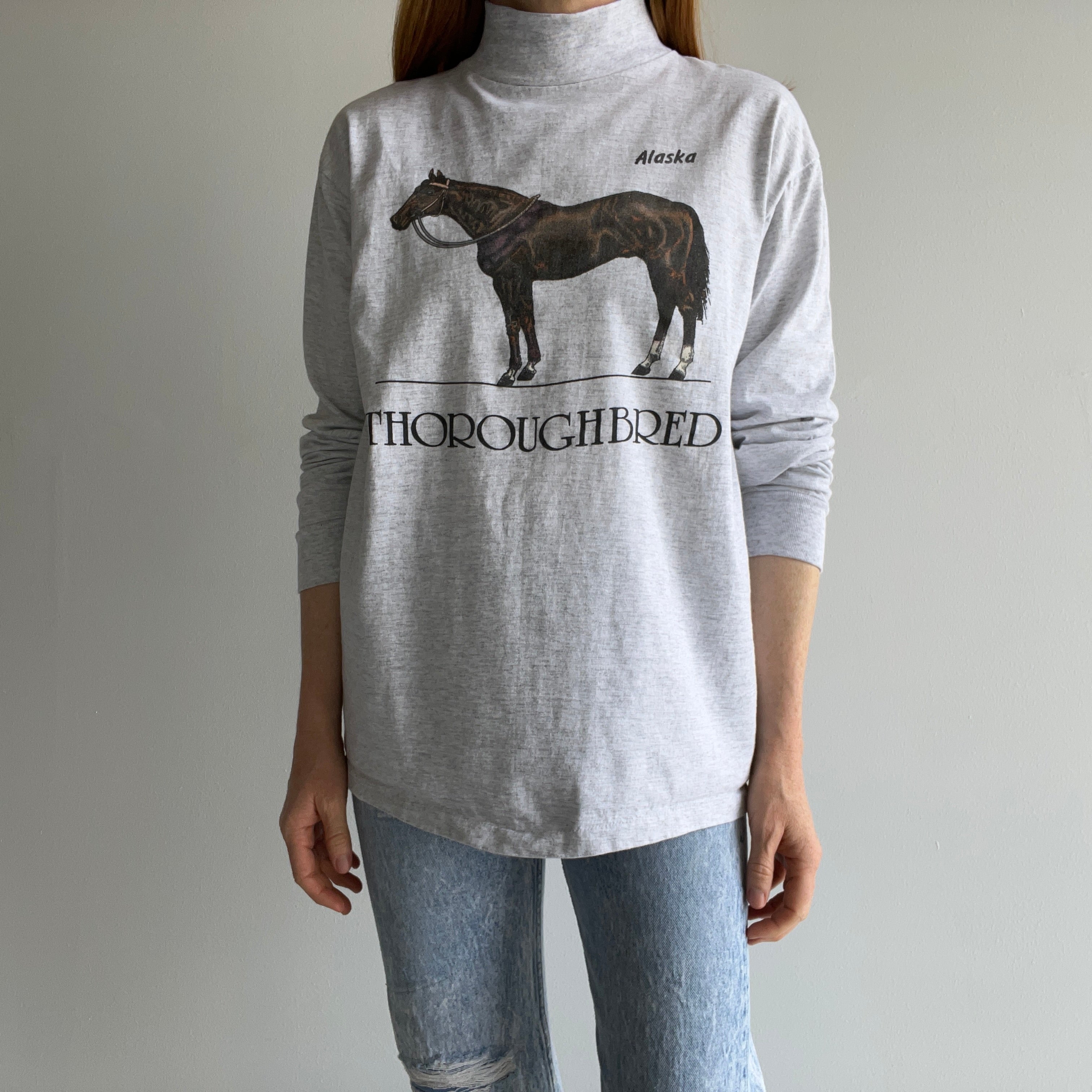 1980s Thoroughbred Alaska Mock Neck Long Sleeve Shirt by Sherry's Best