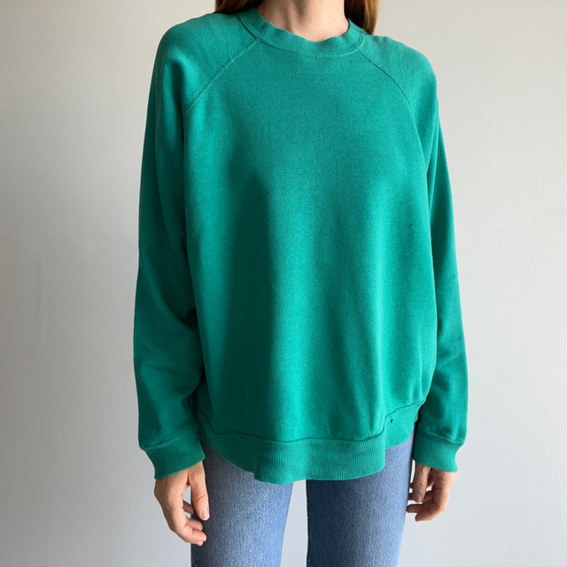 1980s Super Worn Thinned Out/Paper Thin Aqua/Teal Sweatshirt