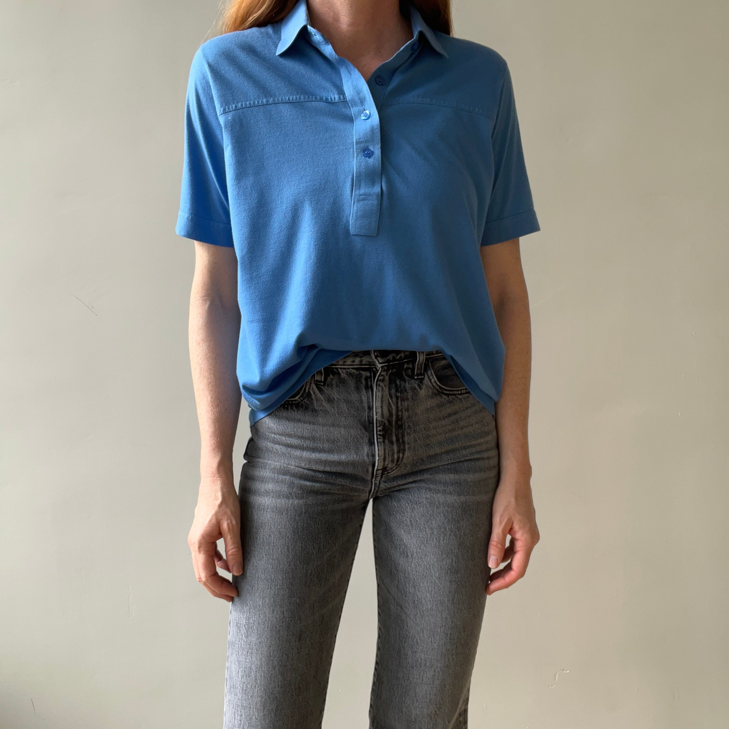 1980s Blank Blue Polo Style Shirt