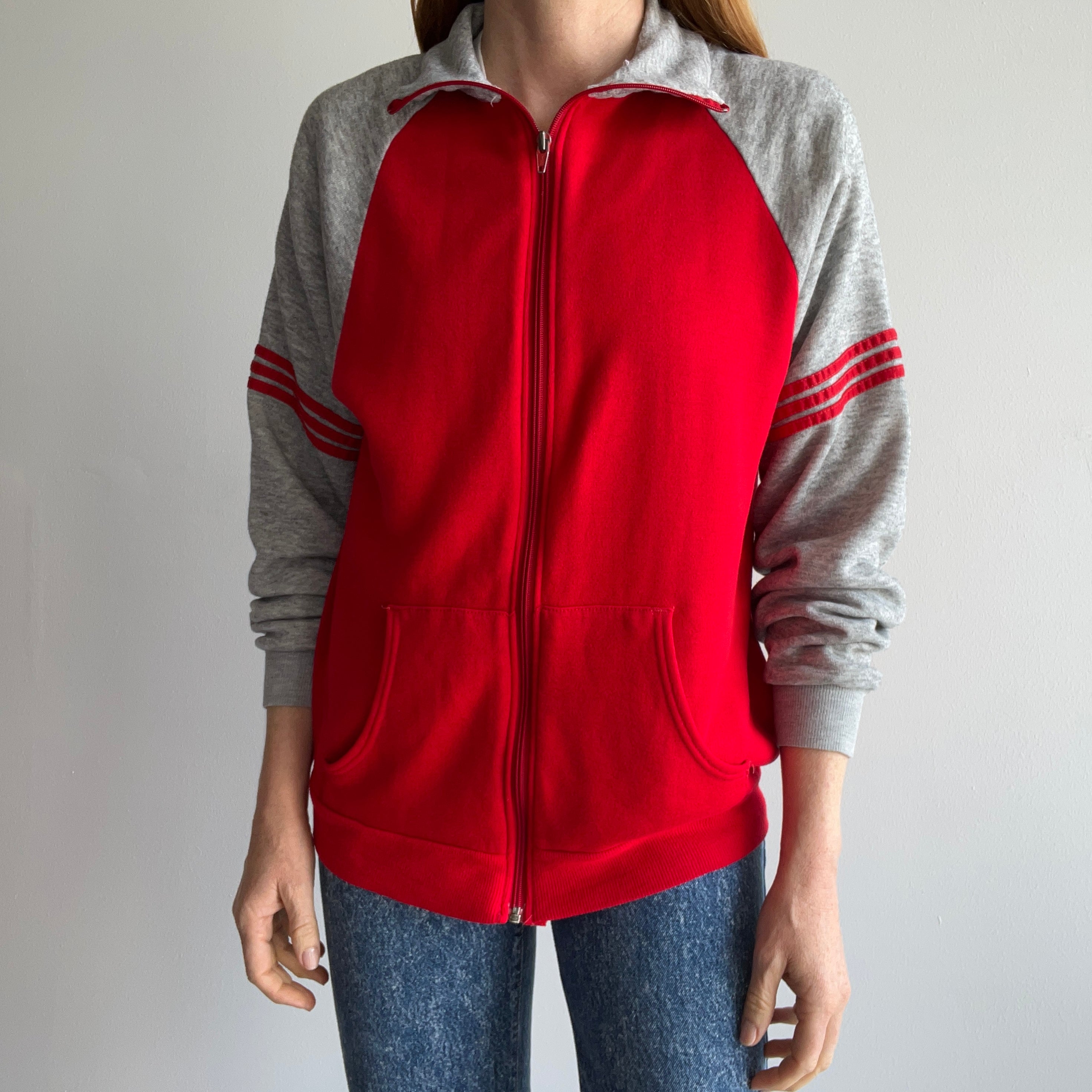 1970s Baseball Tracksuit Zip Up Mock Neck Delight - by Warm Up !