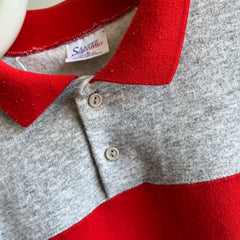 1980s Color Block Polo Sweatshirt - Red and Gray