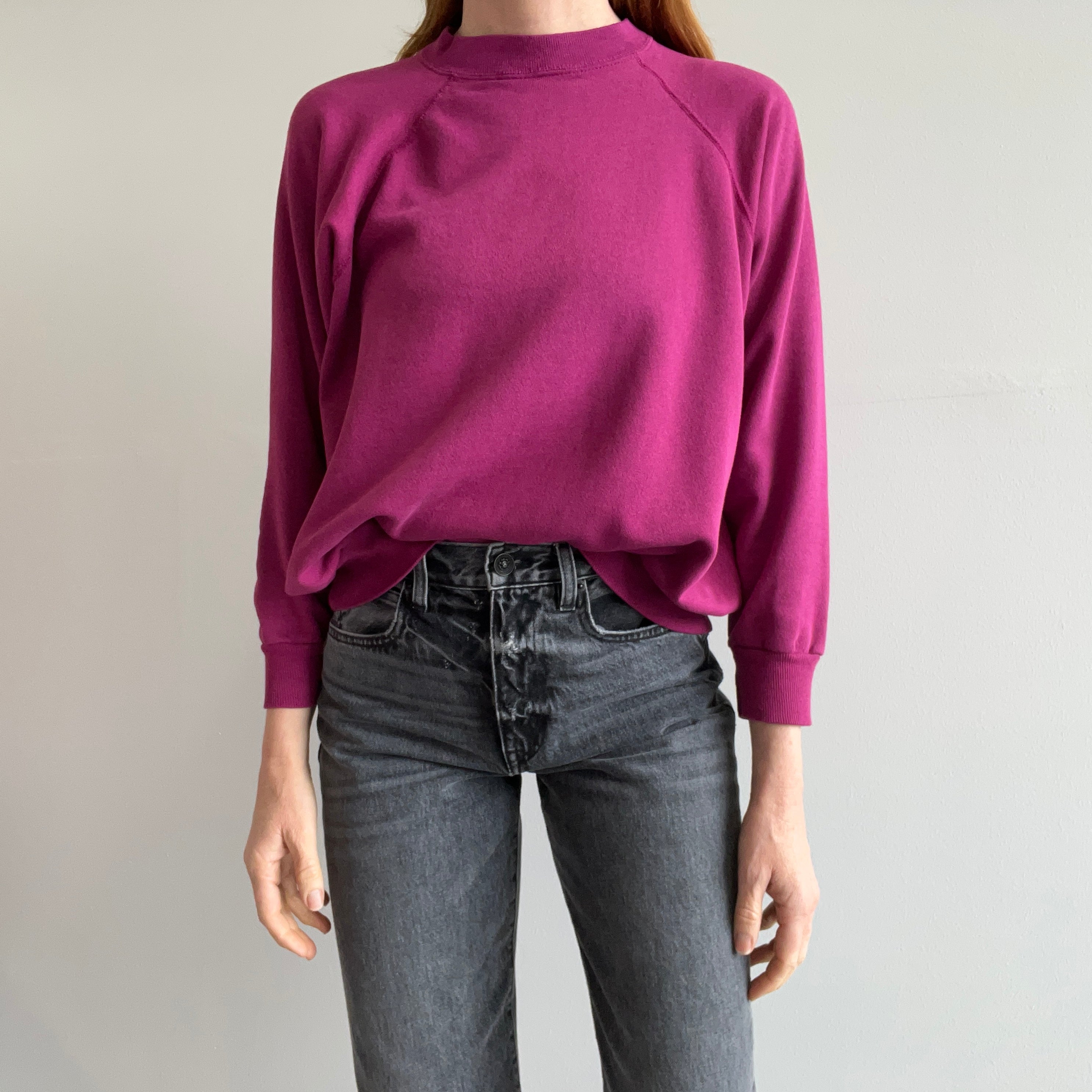 1980s Magenta Purple Soft and Very Slouchy Raglan