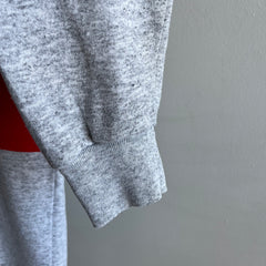 1980s Color Block Polo Sweatshirt - Red and Gray