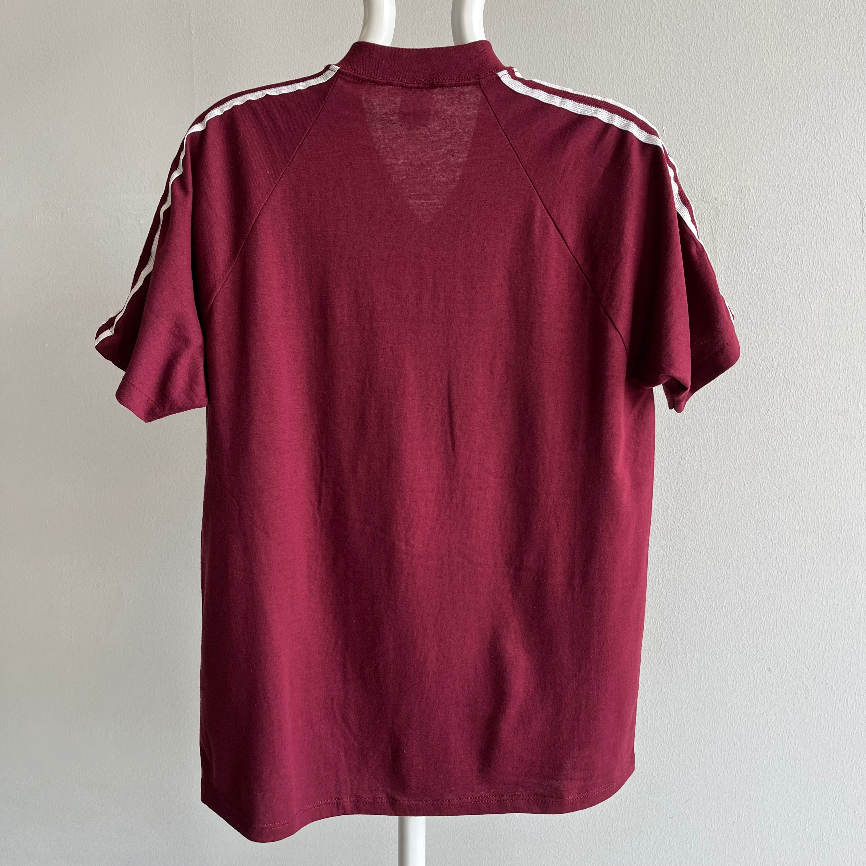 1980s V-Neck Shoulder Striped T-Shirt by Jerzees