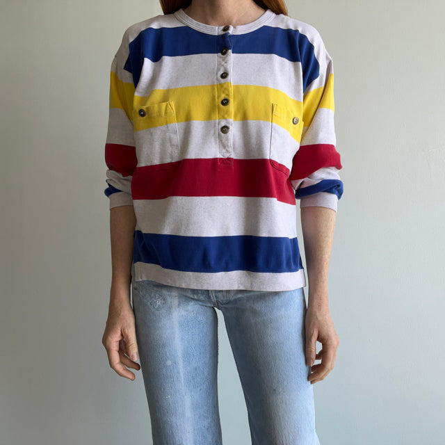 1980s Adrienne Vittadini Sport Striped Sweatshirt/Shirt