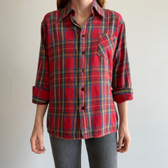 1970s Ultra Soft Red Plaid Cotton Flannel by Van Heusen Sportswear