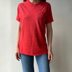 1970/80s Nicely Beat Up Blank Red Cotton Pocket T-Shirt by Hanes (the old tag)