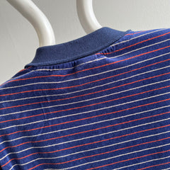 1980s Striped Velour Polo Sweatshirt/Shirt - WOWZA