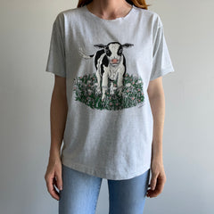 1980s Front and Back Cow T-Shirt with a Cut Neck - !!!!