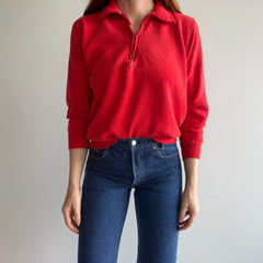 1970s !!! 1/4 Zip Collared Sweatshirt with Navy Stitching !!!