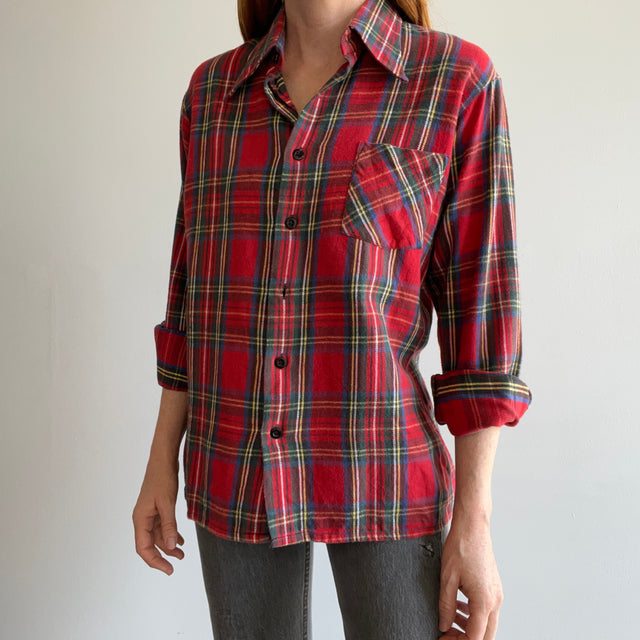 1970s Ultra Soft Red Plaid Cotton Flannel by Van Heusen Sportswear