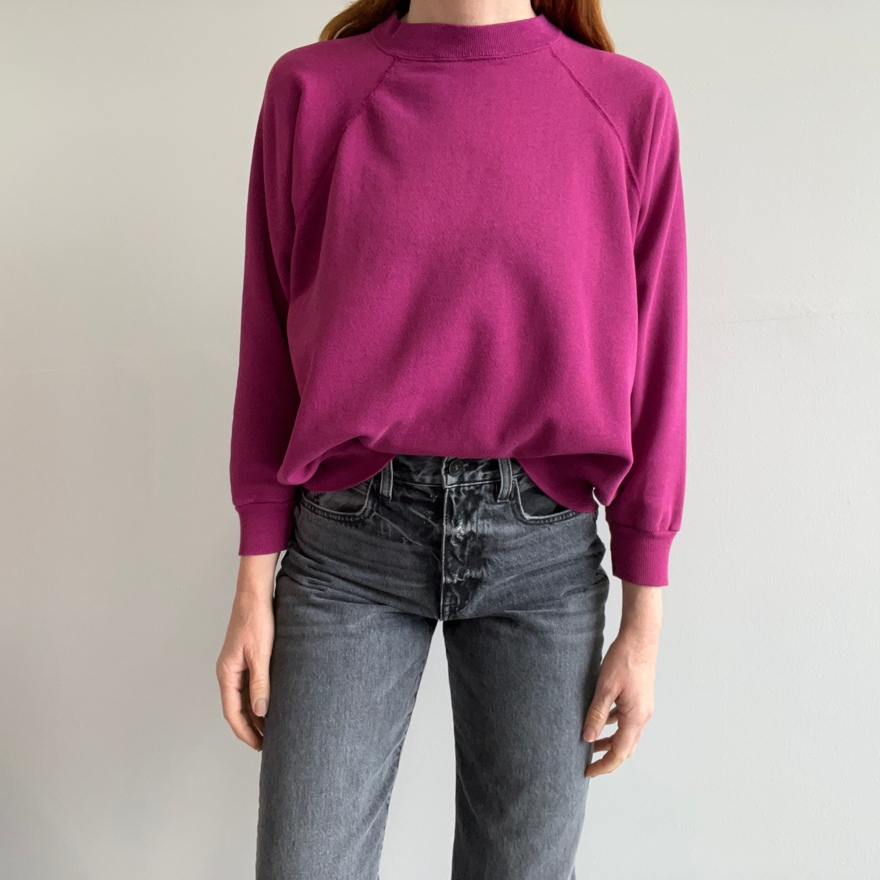 1980s Magenta Purple Soft and Very Slouchy Raglan