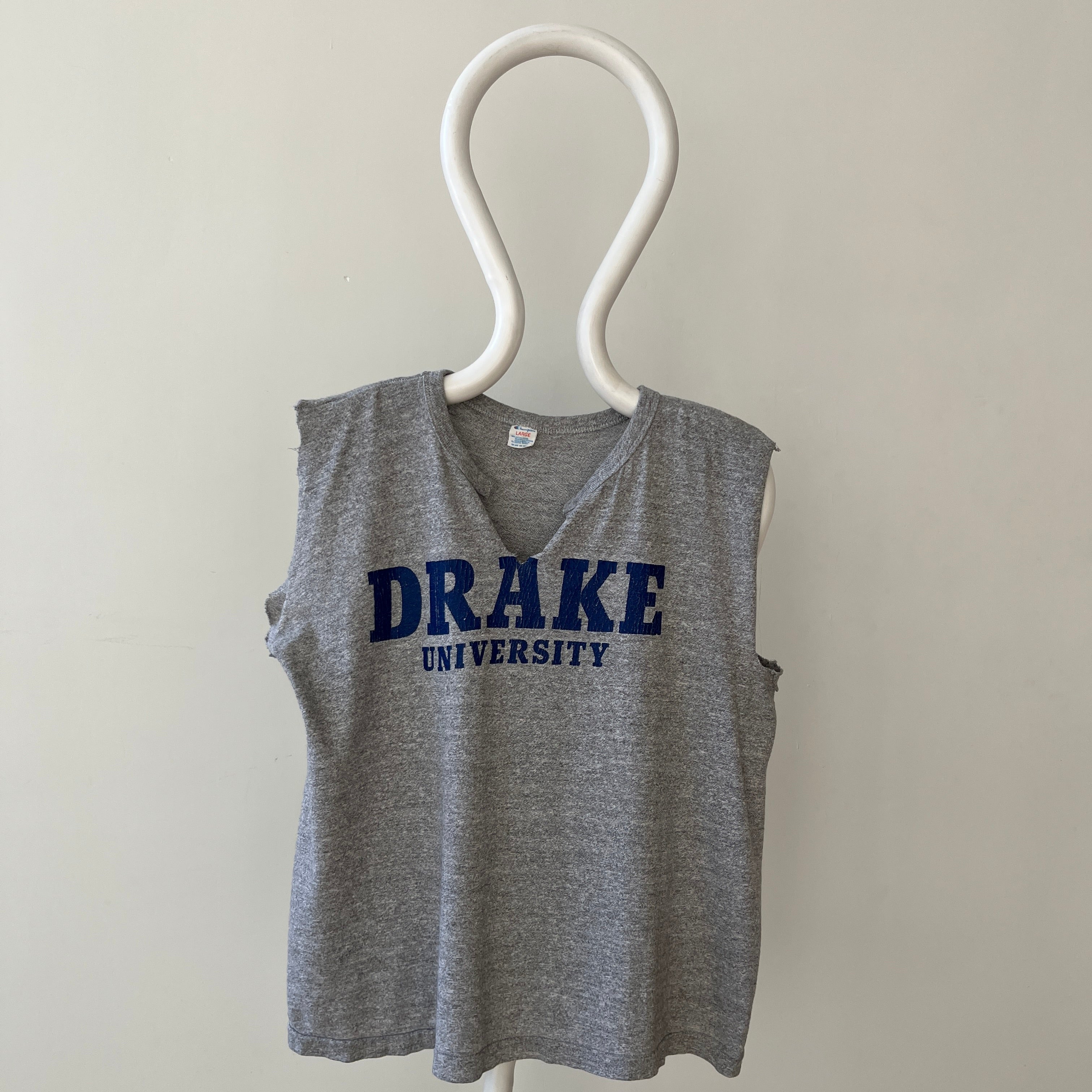 1970s/80s Grey Drake University Sleeveless T Shirt