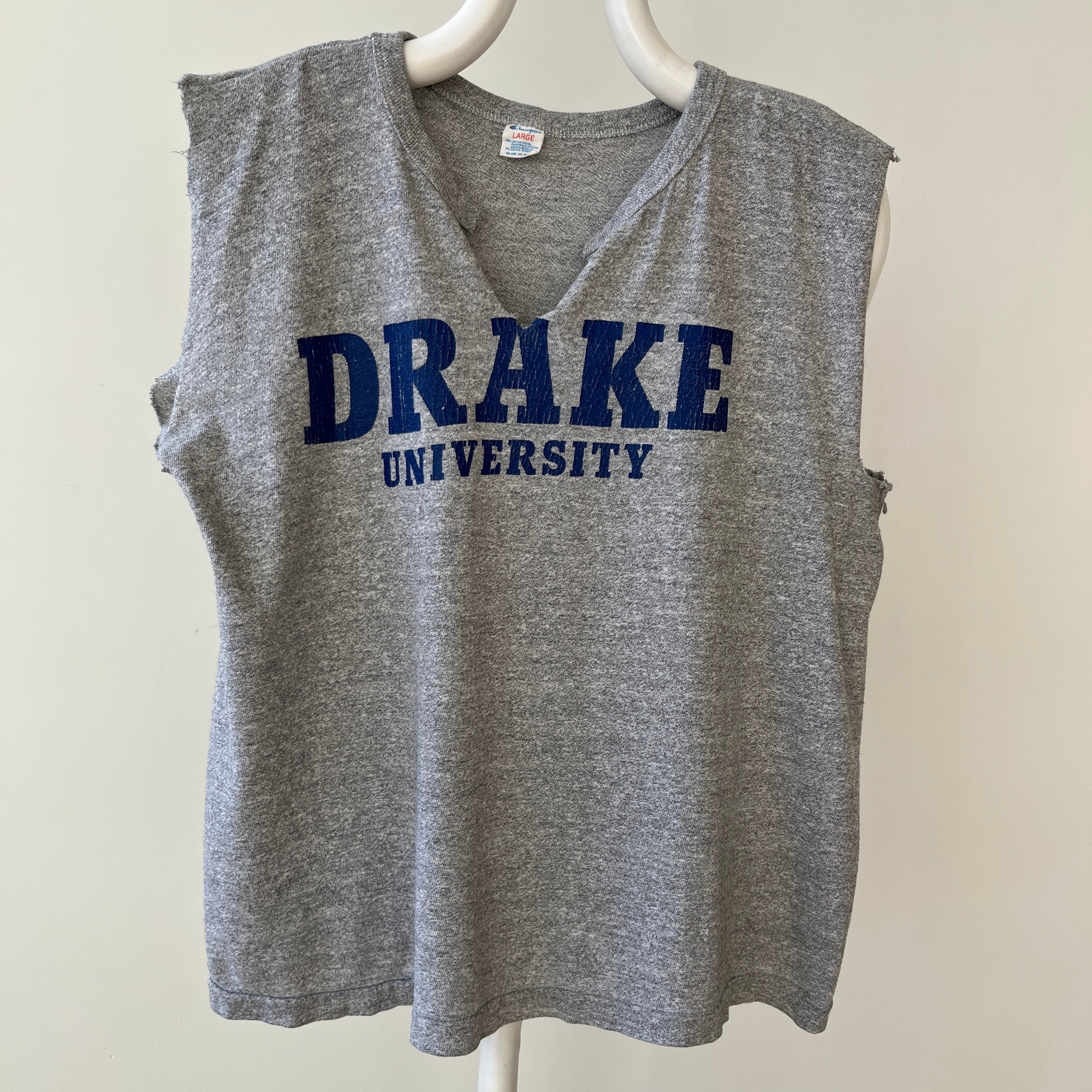 1970s/80s Grey Drake University Sleeveless T Shirt