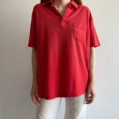 1980s Sun Faded Red Golf Polo Shirt with a Single Pocket