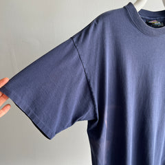 1980s Faded Navy Cotton T-Shirt with Some Graphic Fade on the Backside