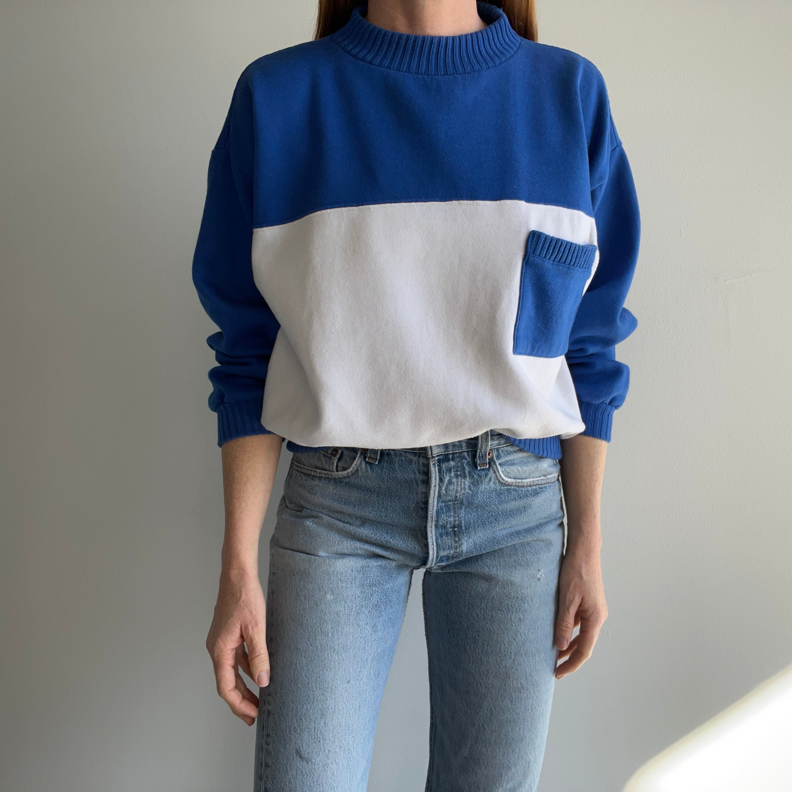 1980s Color Block Pocket Sweatshirt