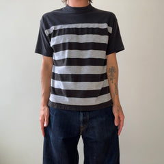 1980s Black and Grey Striped T Shirt