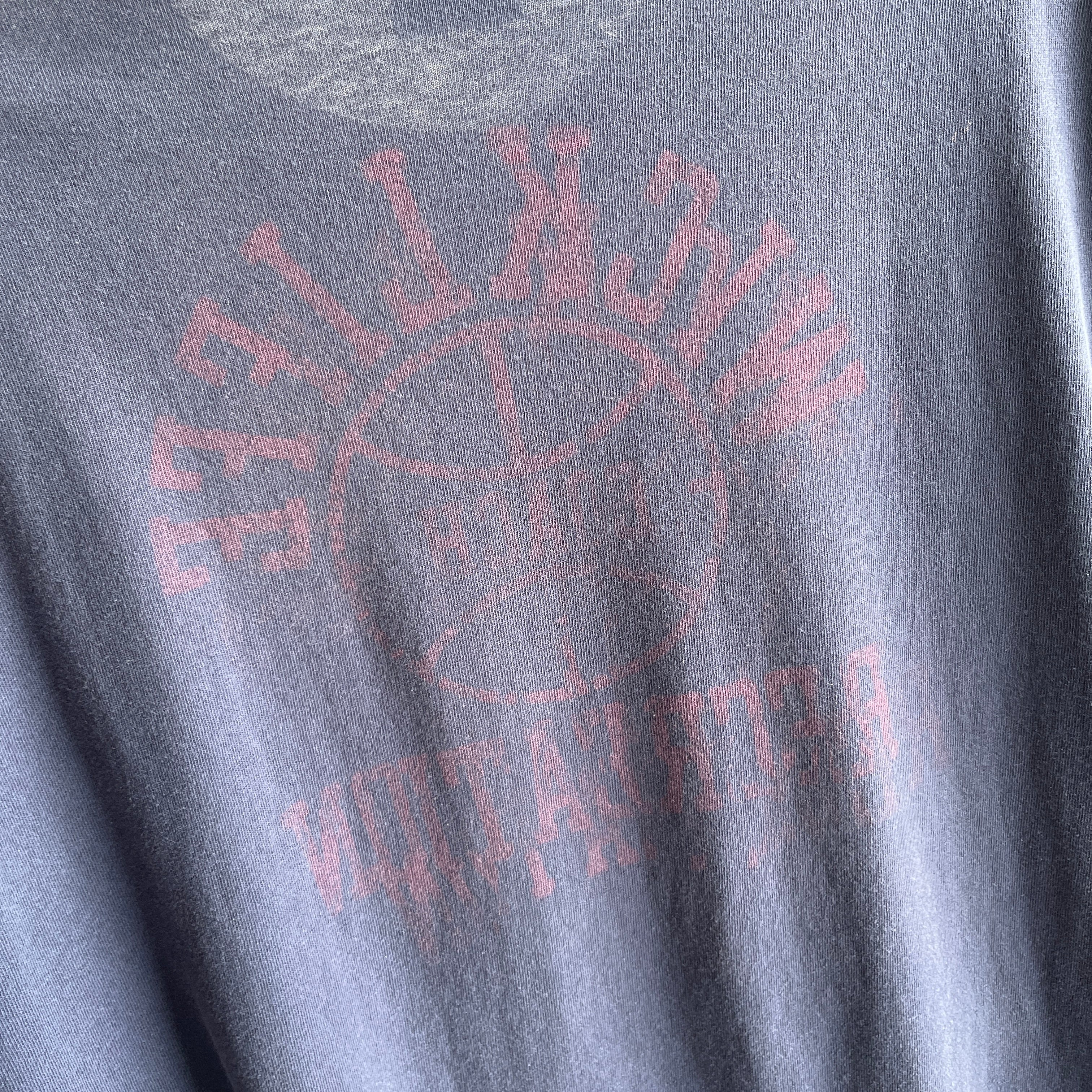 1980s Faded Navy Cotton T-Shirt with Some Graphic Fade on the Backside