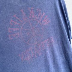 1980s Faded Navy Cotton T-Shirt with Some Graphic Fade on the Backside