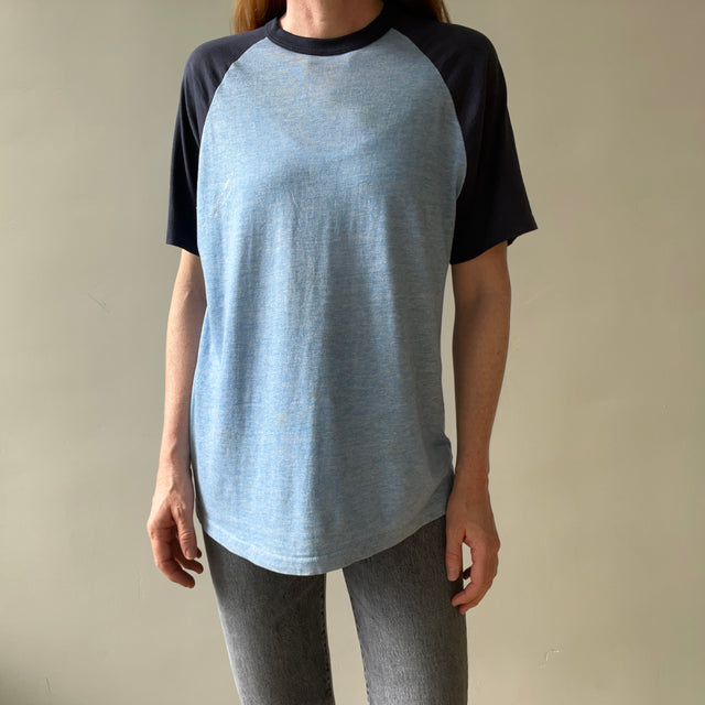 1970s Two Tone Blue Blank T Shirt