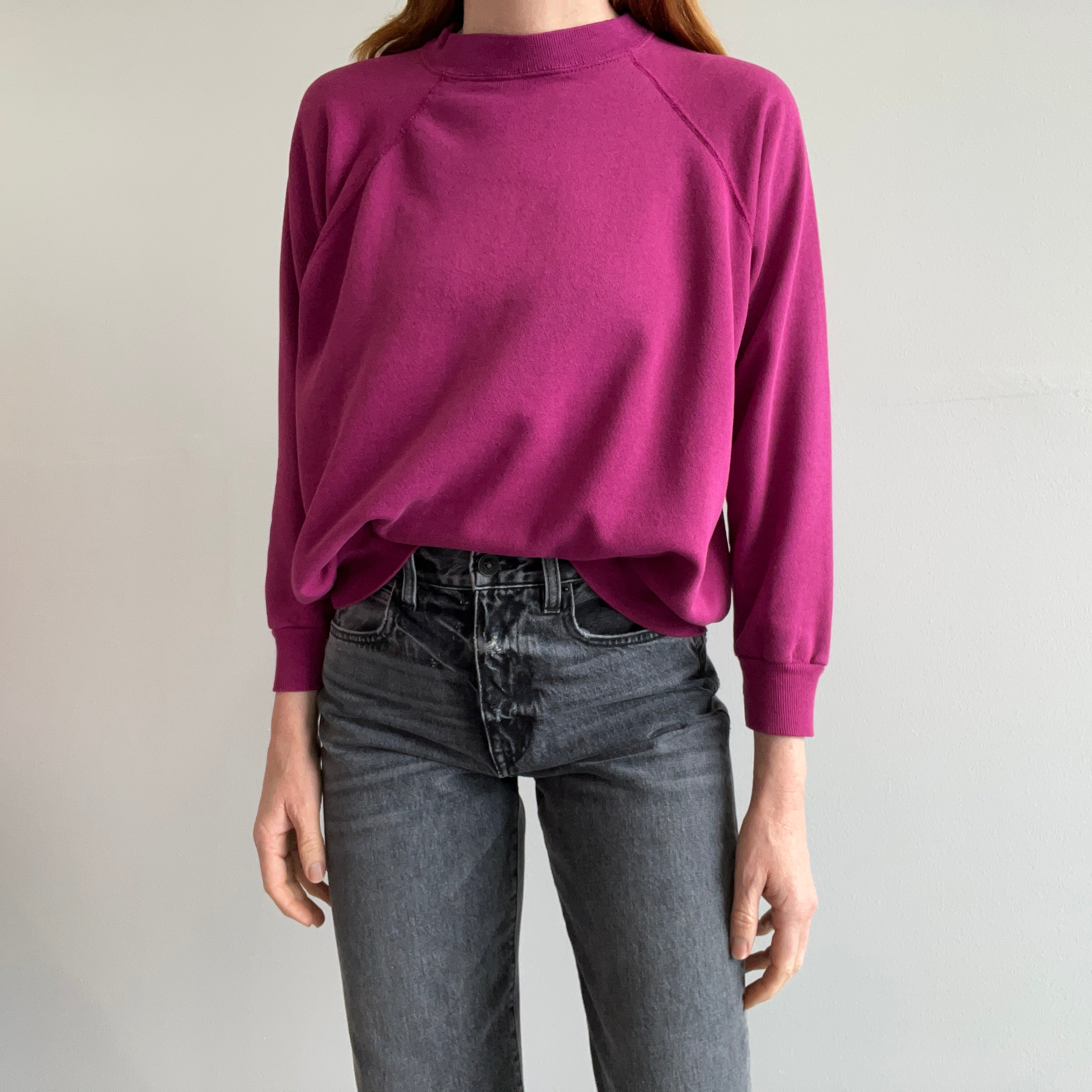 1980s Magenta Purple Soft and Very Slouchy Raglan