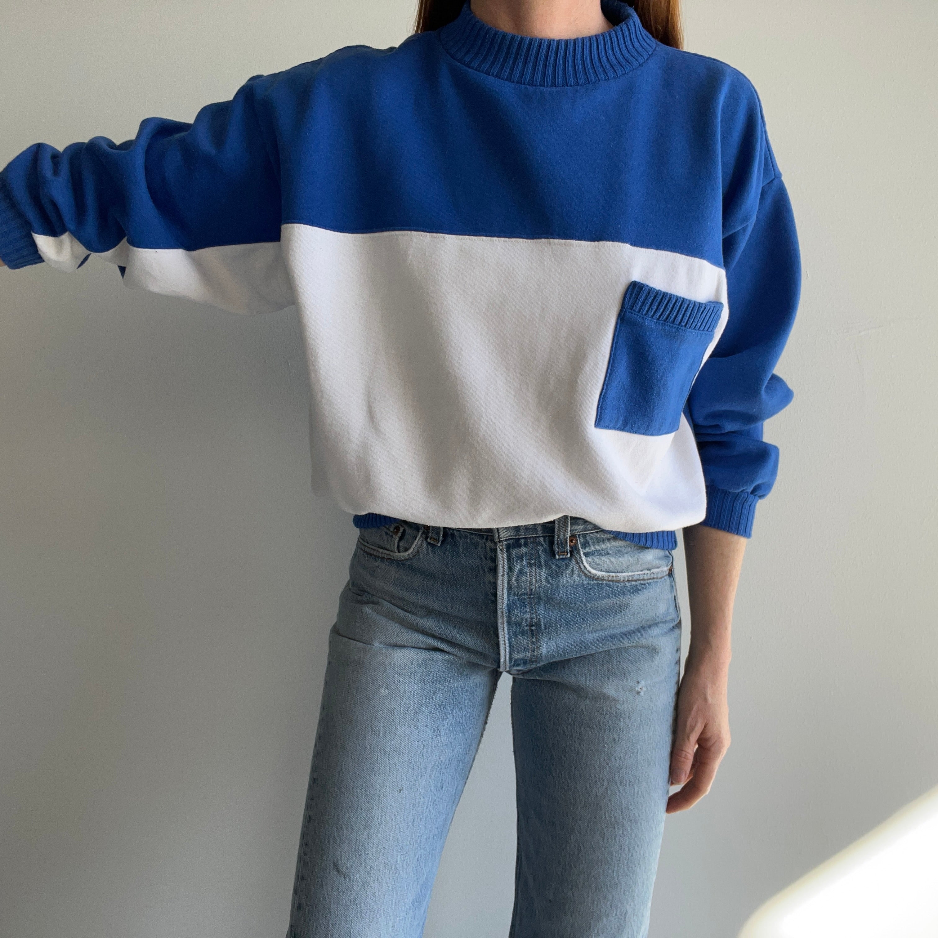 1980s Color Block Pocket Sweatshirt