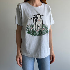 1980s Front and Back Cow T-Shirt with a Cut Neck - !!!!