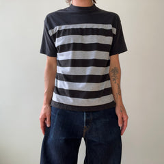 1980s Black and Grey Striped T Shirt