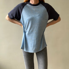 1970s Two Tone Blue Blank T Shirt