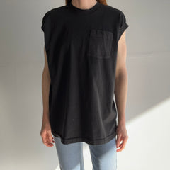 1980s Blank Black Muscle Tank T-Shirt - Selvedge Pocket