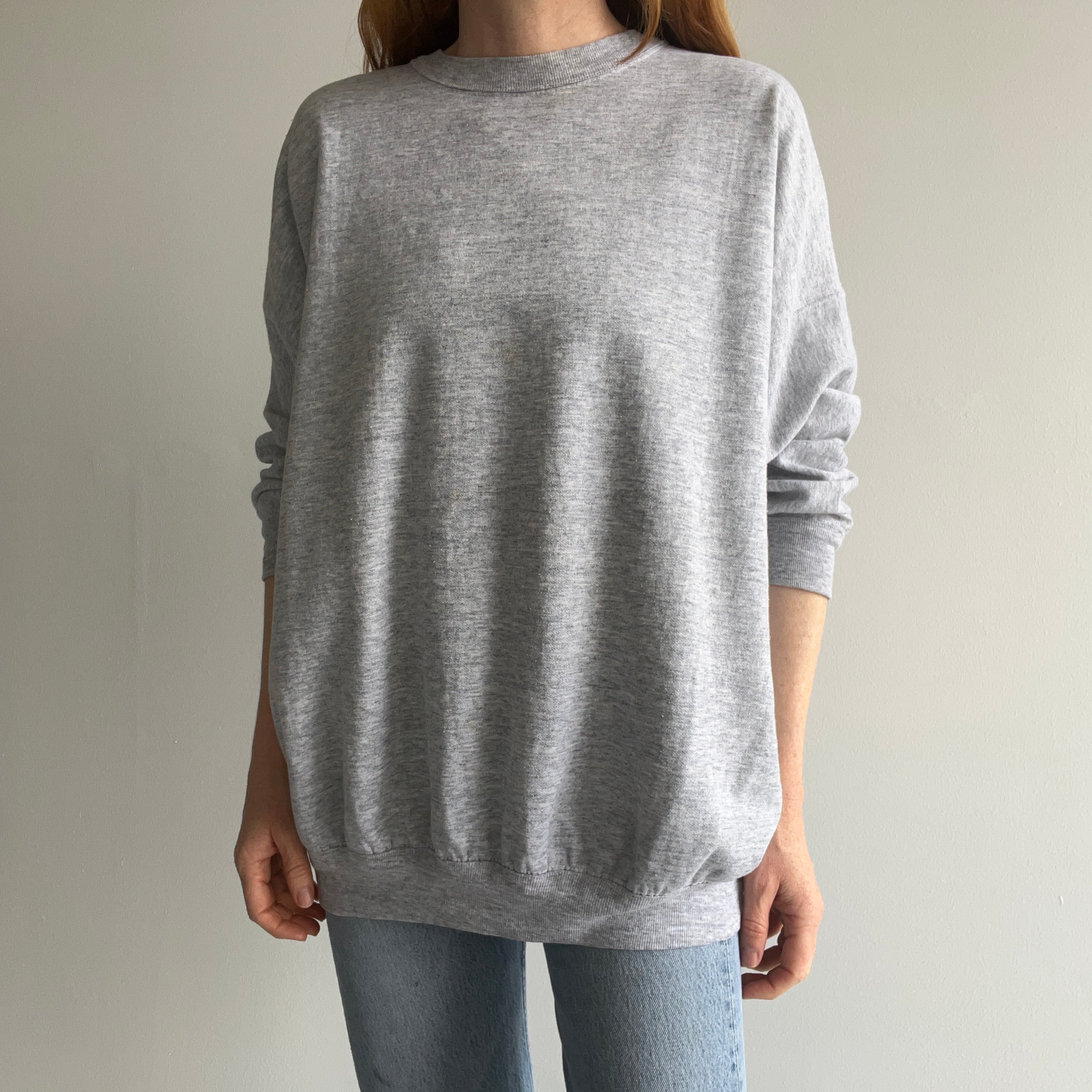 1980s Slouchy Thin Blank Gray Lightweight Sweatshirt