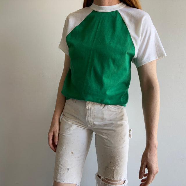 1970/80s Baseball Two Tone T-Shirt with Age Stains