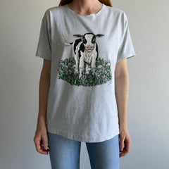 1980s Front and Back Cow T-Shirt with a Cut Neck - !!!!