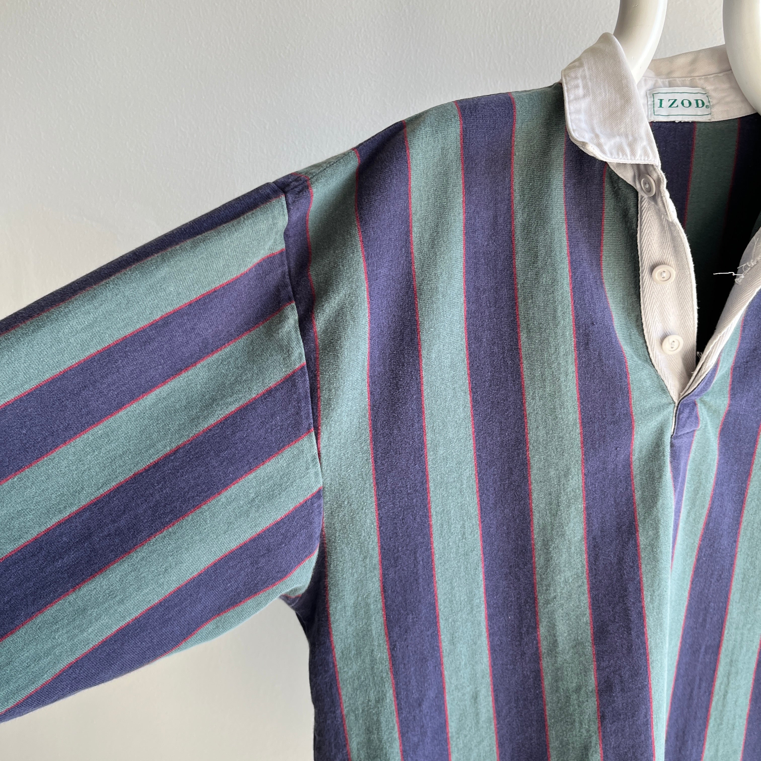 1990/2000s Izod Vertical Stripe Rubgy Shirt