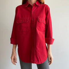 1980s USA Made Woolrich Beautiful Red Moleskin/Chamois Feel Cotton Flannel