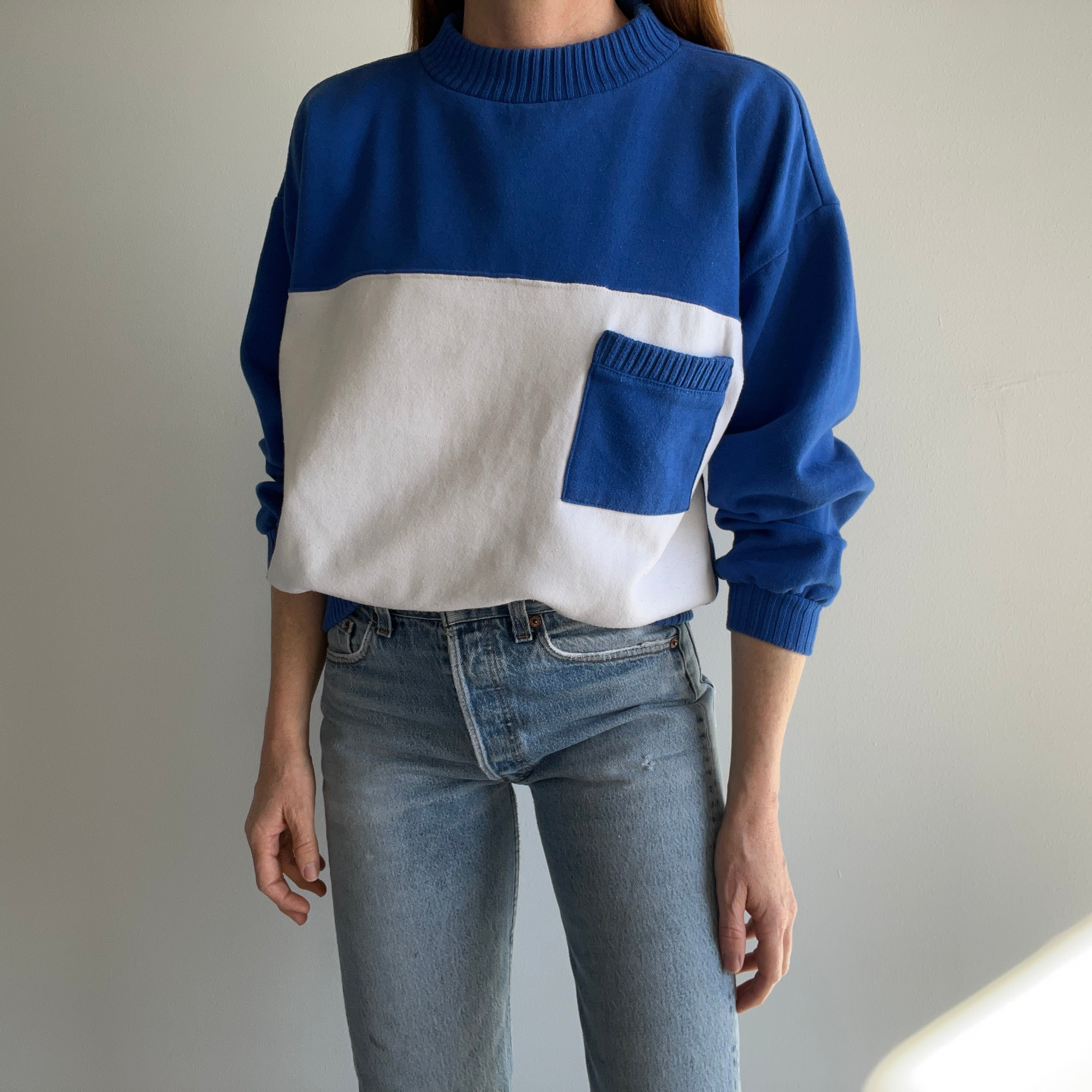 1980s Color Block Pocket Sweatshirt