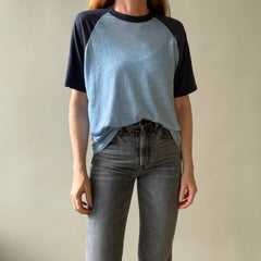 1970s Two Tone Blue Blank T Shirt