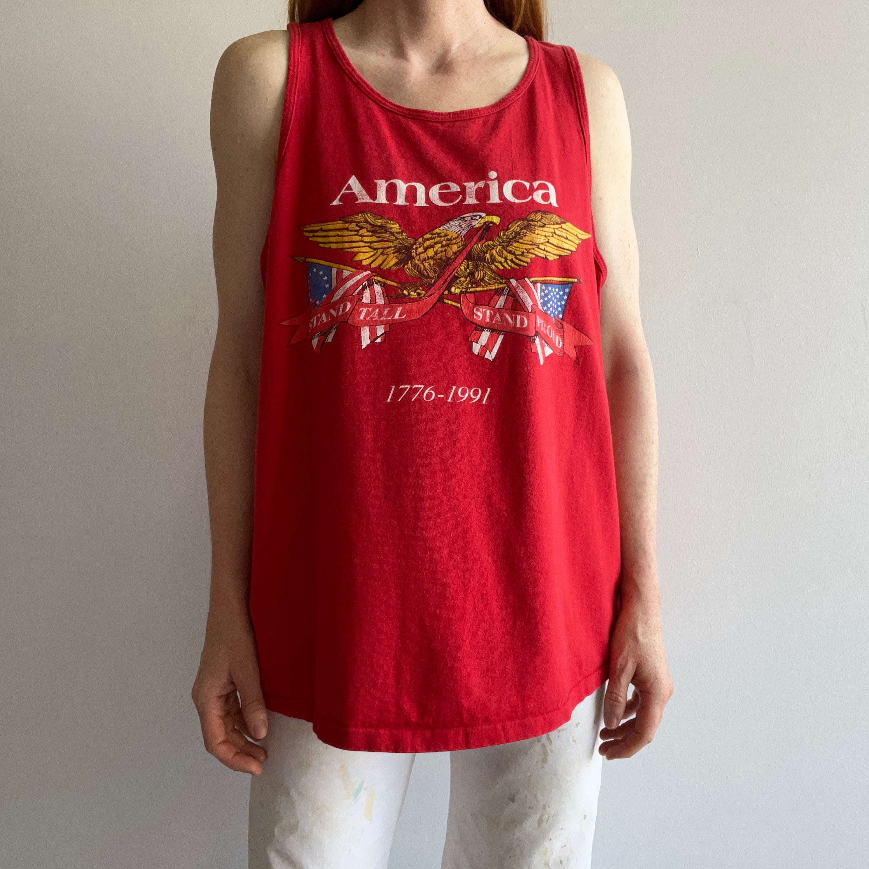 1991 America Stand Tall and Proud Cotton Tank Top