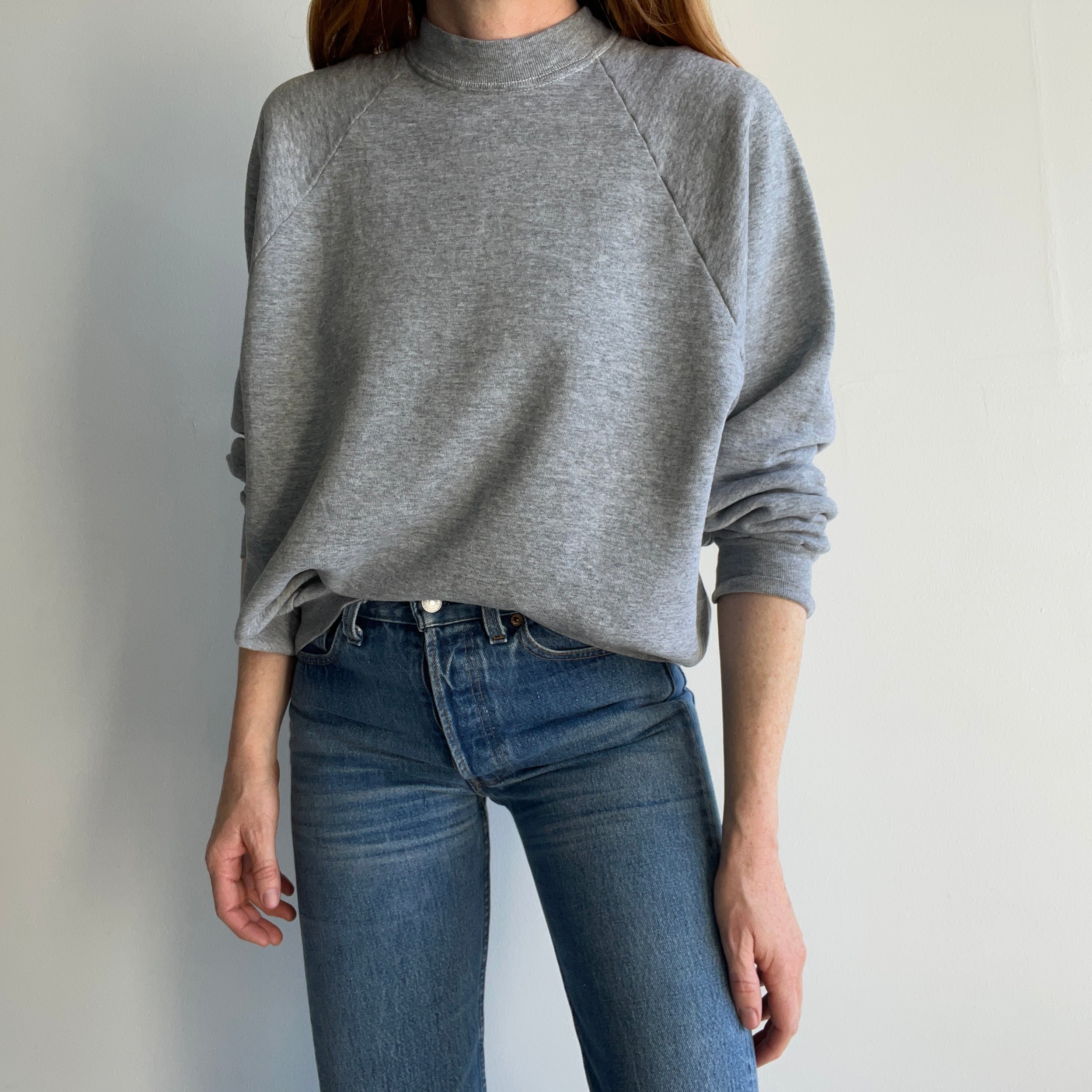 1980/90s Blank Gray Sweatshirt with Contrast White Stitching