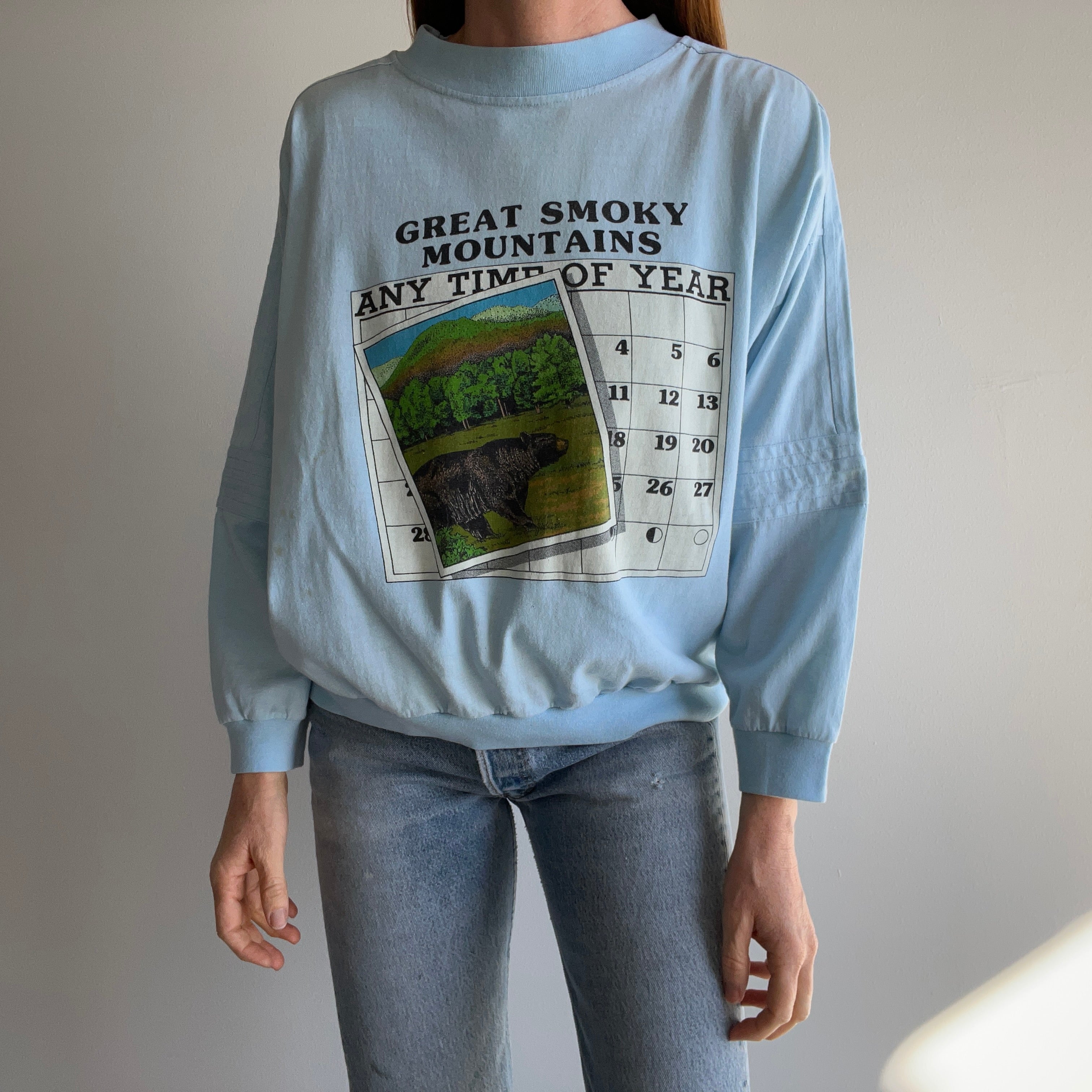 1980s Special Cut Great Smoky Mountains Tourist Long Sleeve Shirt/Sweatshirt Cut