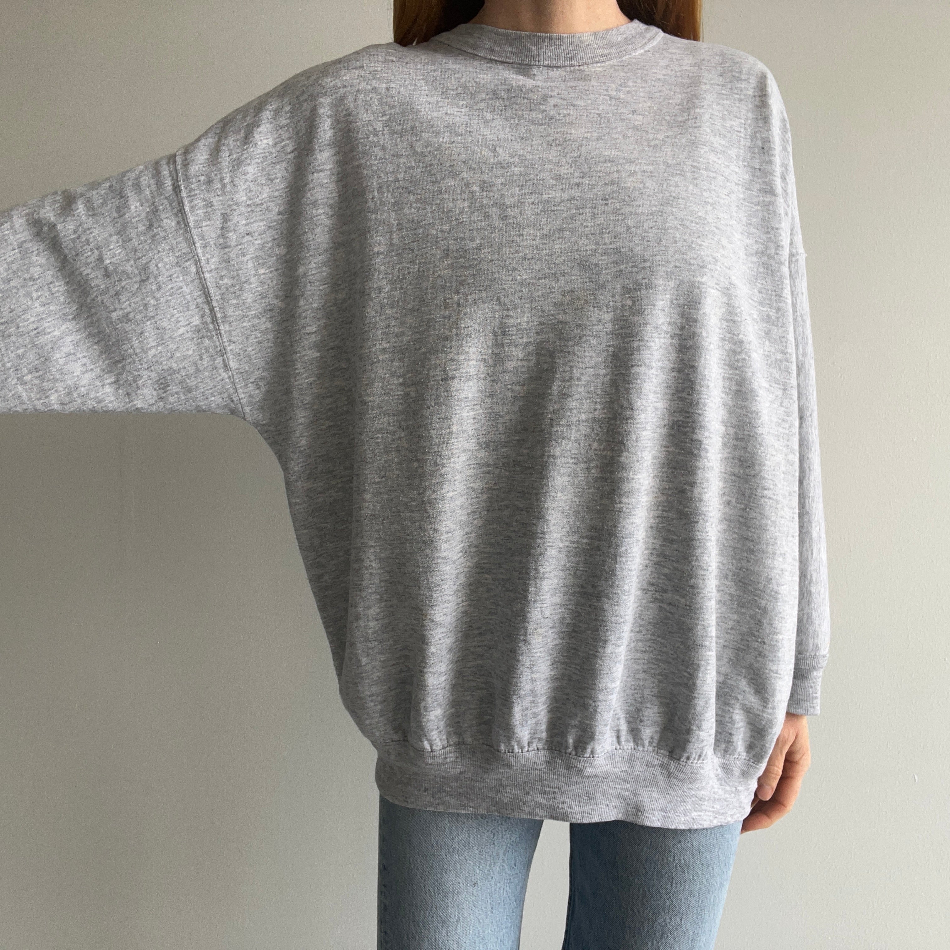 1980s Slouchy Thin Blank Gray Lightweight Sweatshirt