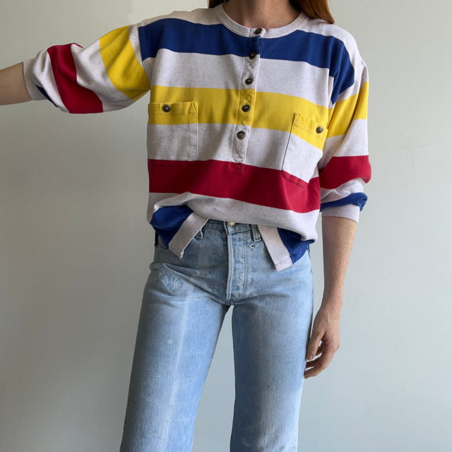 1980s Adrienne Vittadini Sport Striped Sweatshirt/Shirt