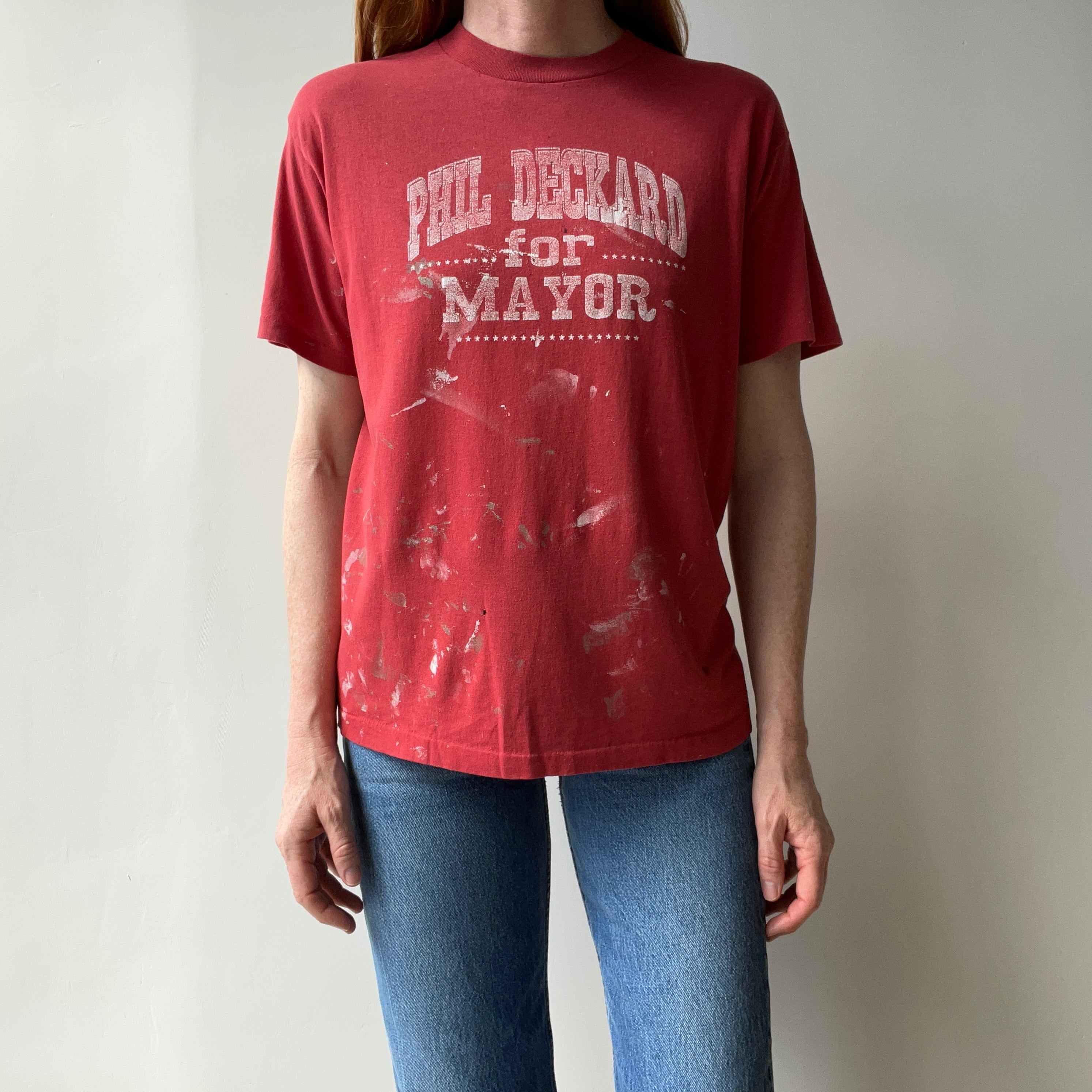 19890s Super Paint Stained and Thin Phil Deckard for Mayor T-Shirt