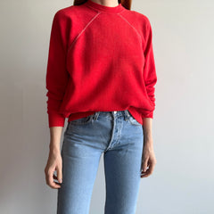 1970s Sun Faded Contrast Stitching Red/Orange Raglan Sweatshirt